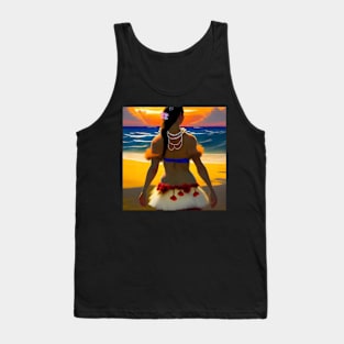 Hula Girl Hawaiian Luau Impressionist Painting Hawaii Sunset Pearls Tank Top